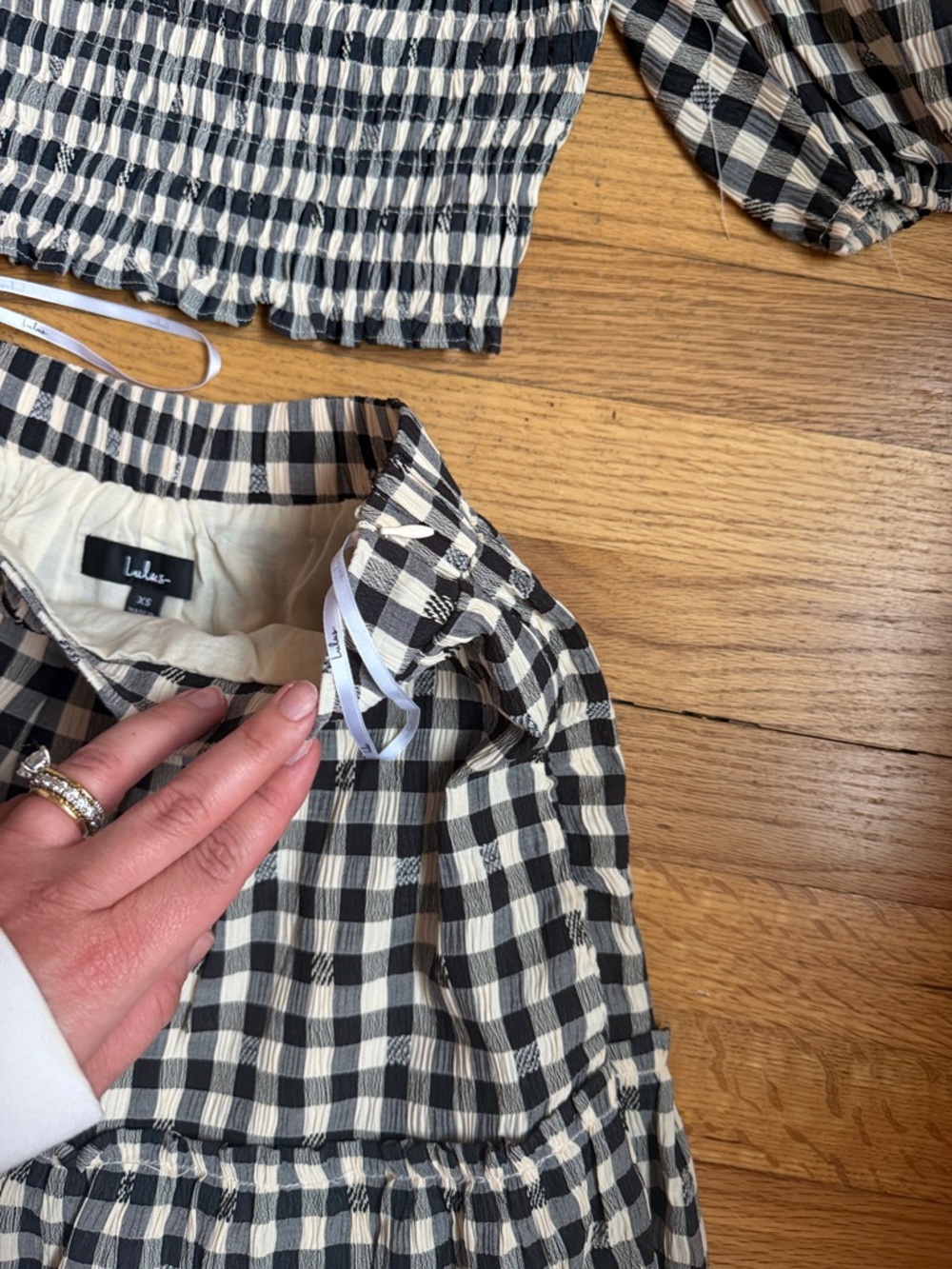 Sweet Together Black and Ivory Gingham Tiered Midi Skirt & Blouse TWO PIECE SET - Picture 10 of 10
